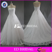 ED Bridal Elegant White Strapless Sem Manga A-Line Lace Appliqued Tulle Alibaba Vestido de Noiva